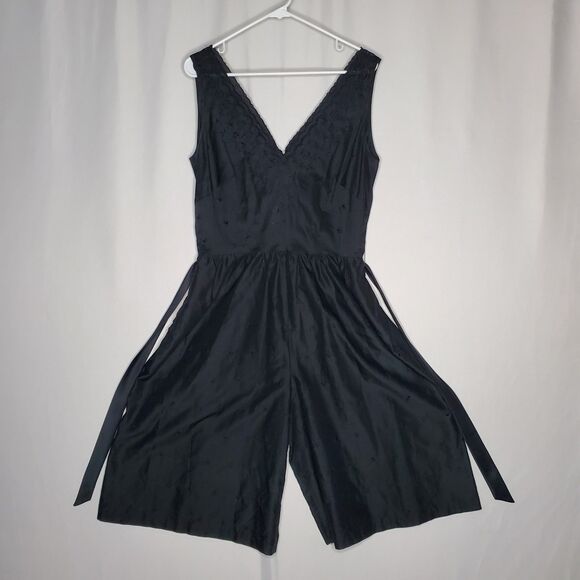 Jack Slote Crop Jumpsuit Large Black Embroidered Tie 60s 70s Vtg - Picture 1 of 13